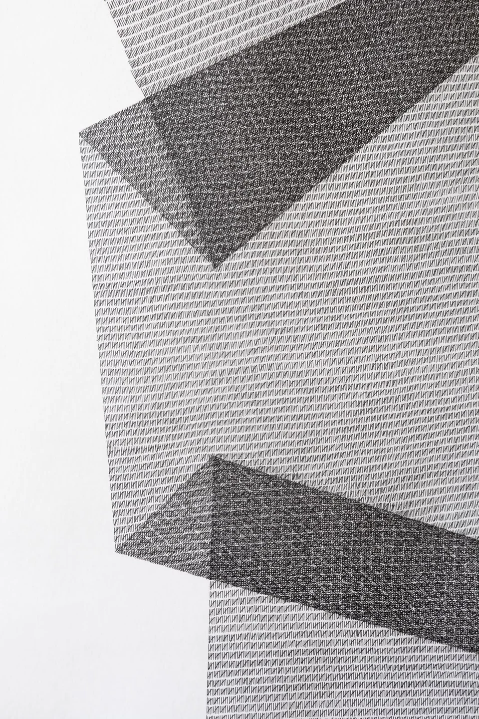 Detail of Traces showing fine repeated ink marks and overlapping geometric forms